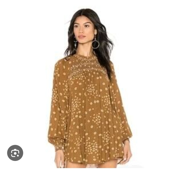 Free People Tops - Free People Top XS Brown Flowers In Her Hair Boho Tunic